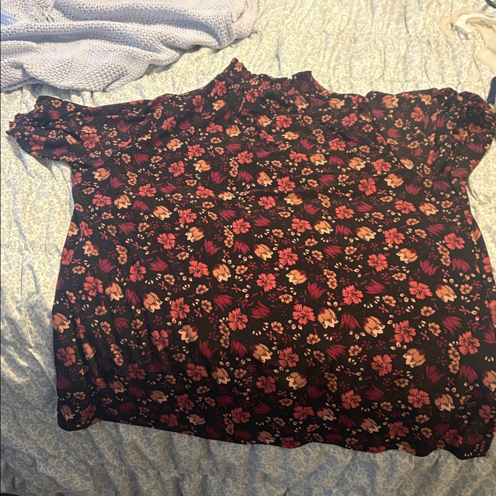 Anne Klein Black and Red Floral Top